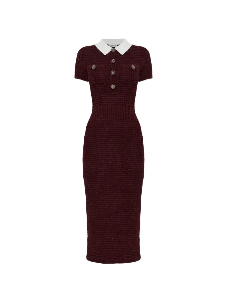 Self-Portrait burgundy textured knit midi dress
