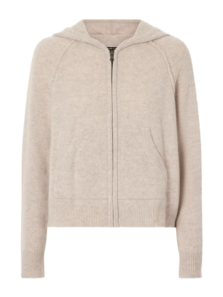 Hooded ribbed cashmere zip-up cardigan