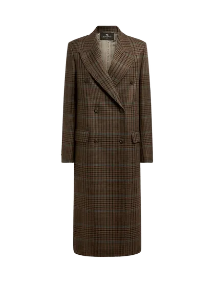 DOUBLE-BREASTED WOOL COAT WITH PRINCE OF WALES MOTIF