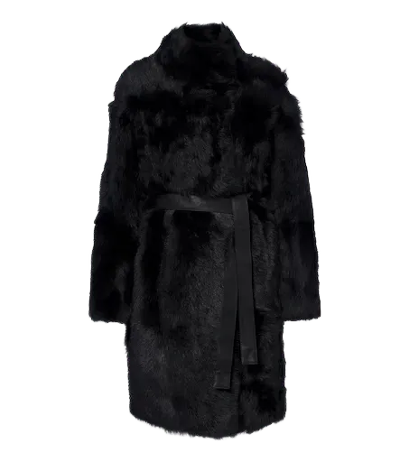 Reversible shearling wrap coat