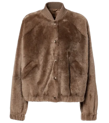 Cashmere-trimmed shearling bomber jacket
