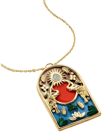 Noah's Arch Elephant 18-karat gold multi-stone pendant necklace