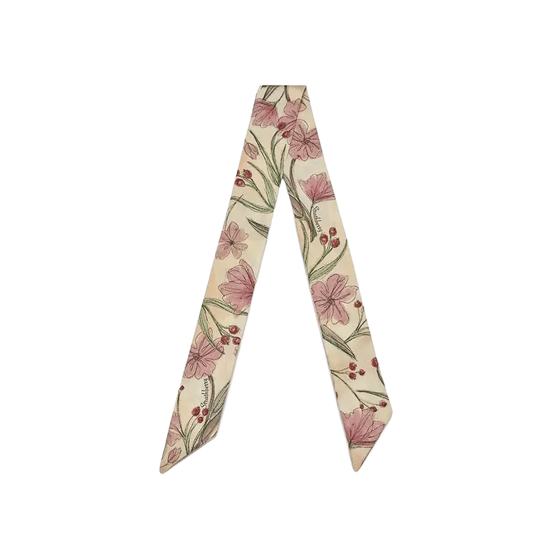 Silk Skinny Scarf - Butter Yellow Berry Flower