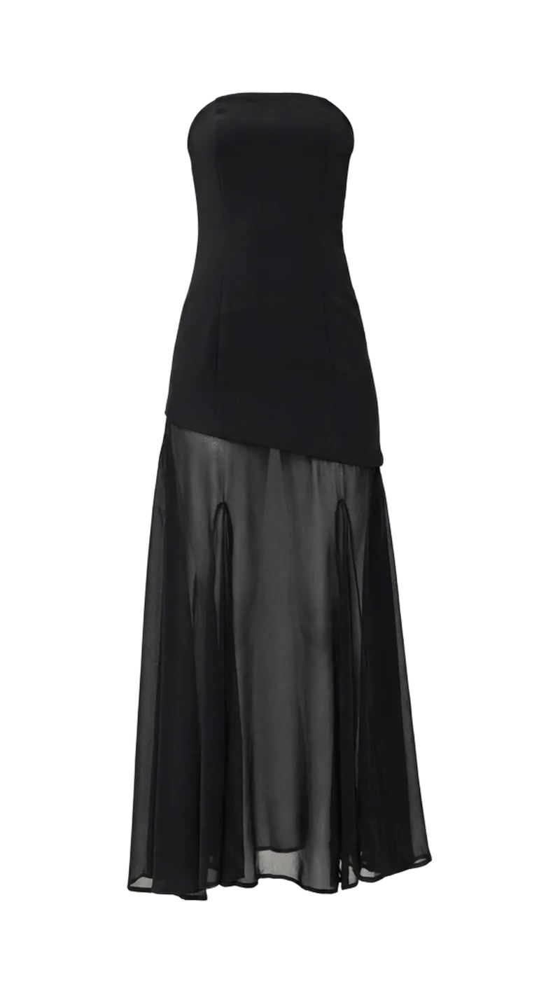 Strapless Combined Godet Dress