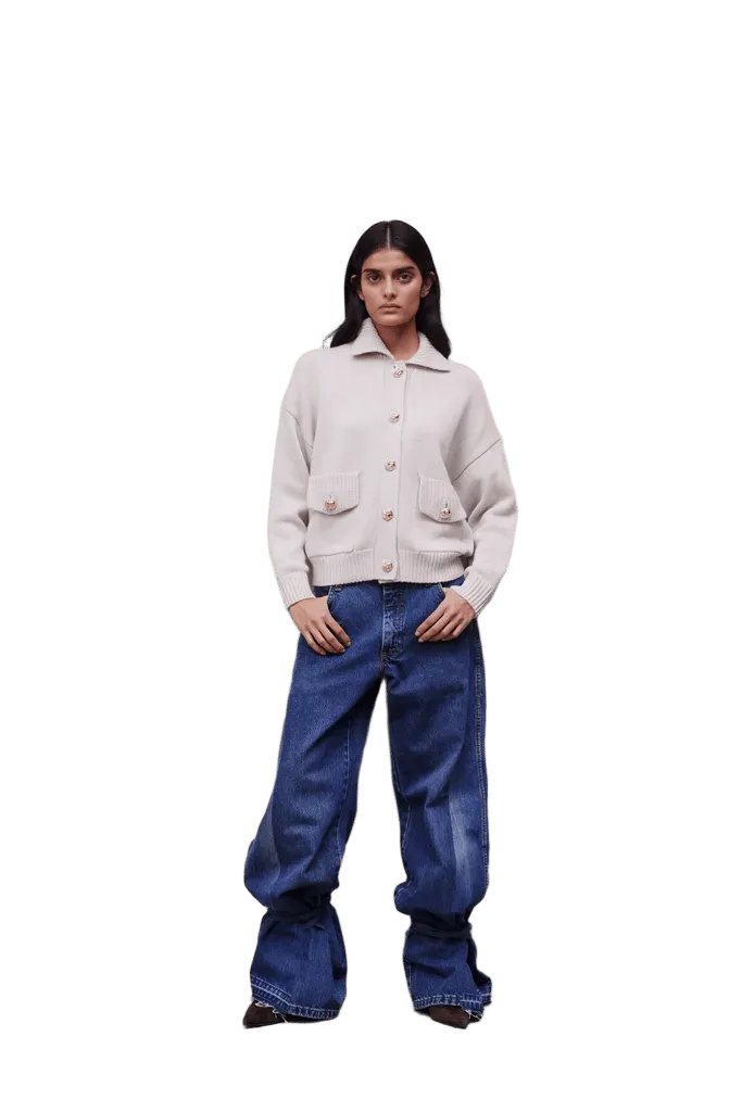 Woll-Mischung Strickjacke in Beige