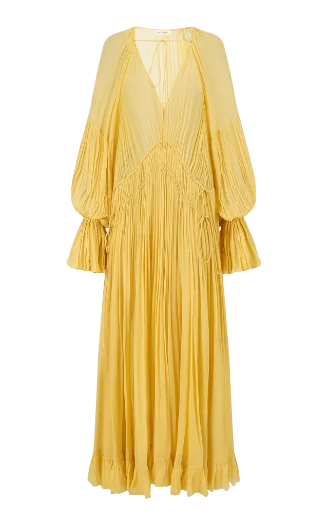 Pleated Silk Maxi Dress