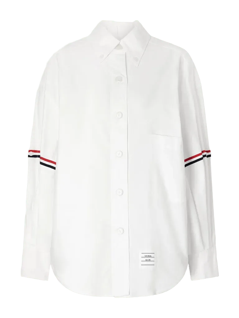 Appliquéd striped grosgrain-trimmed cotton-poplin shirt