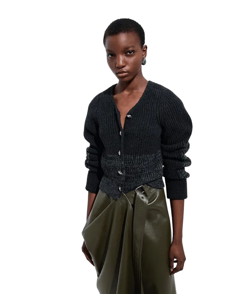 Women's Wool and Cashmere Cardigan in Ardoise melange