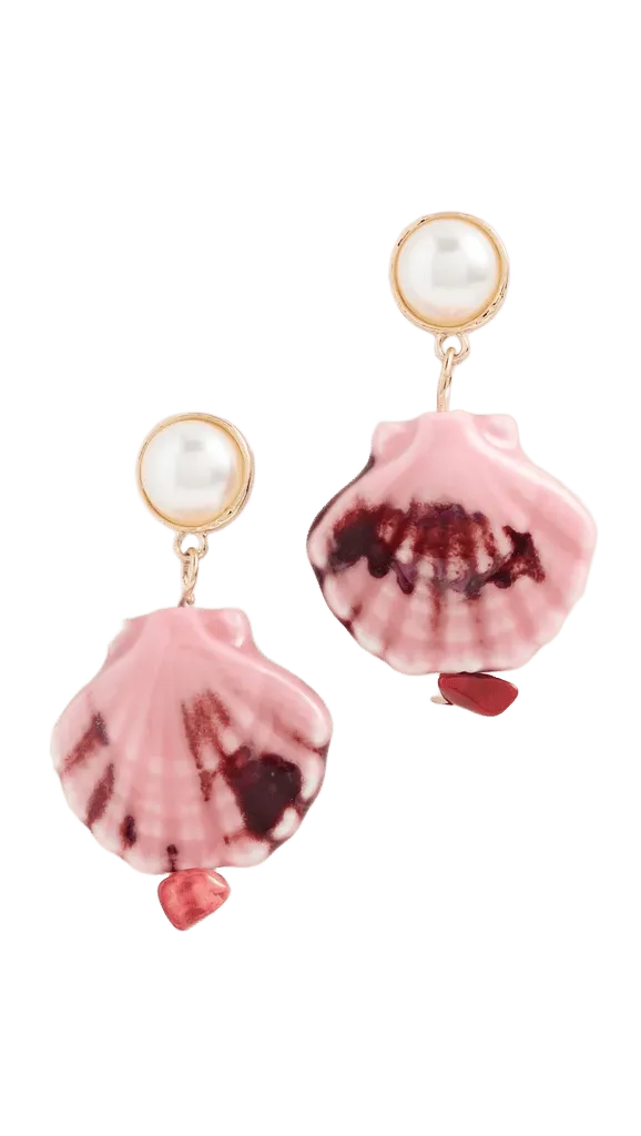 Painted Shell Pearl Drop Earrings