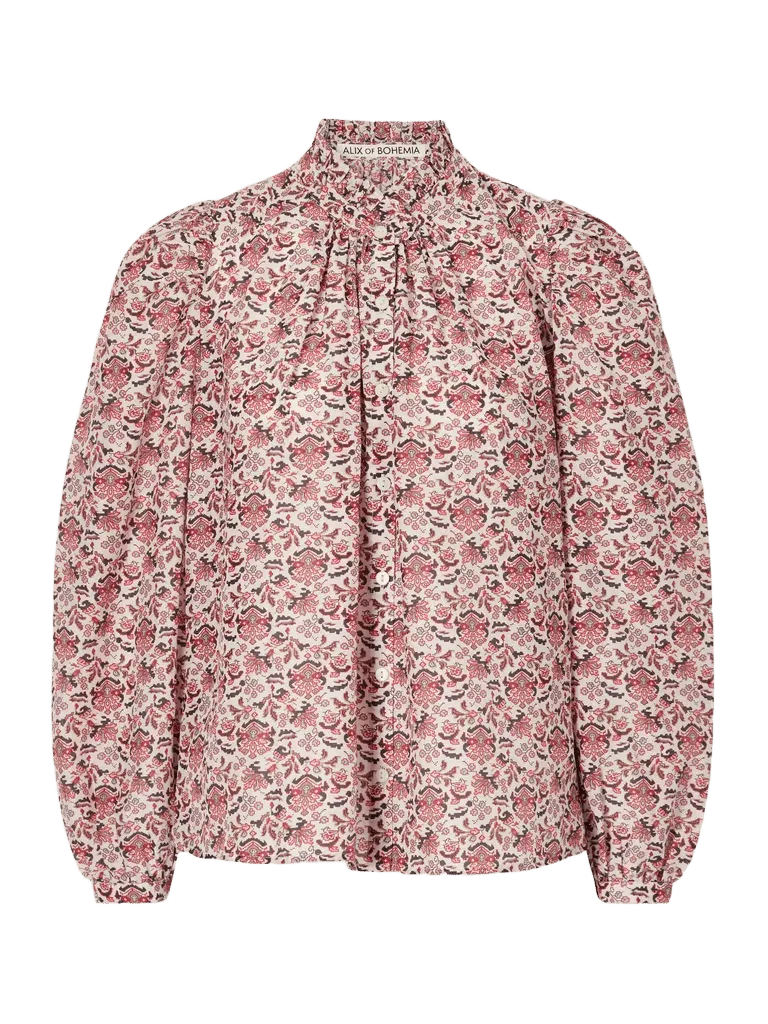 Annabel printed cotton and silk-blend satin blouse