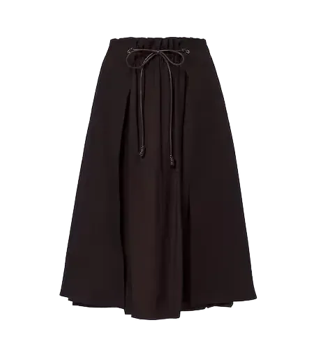Leather-trimmed virgin wool midi skirt