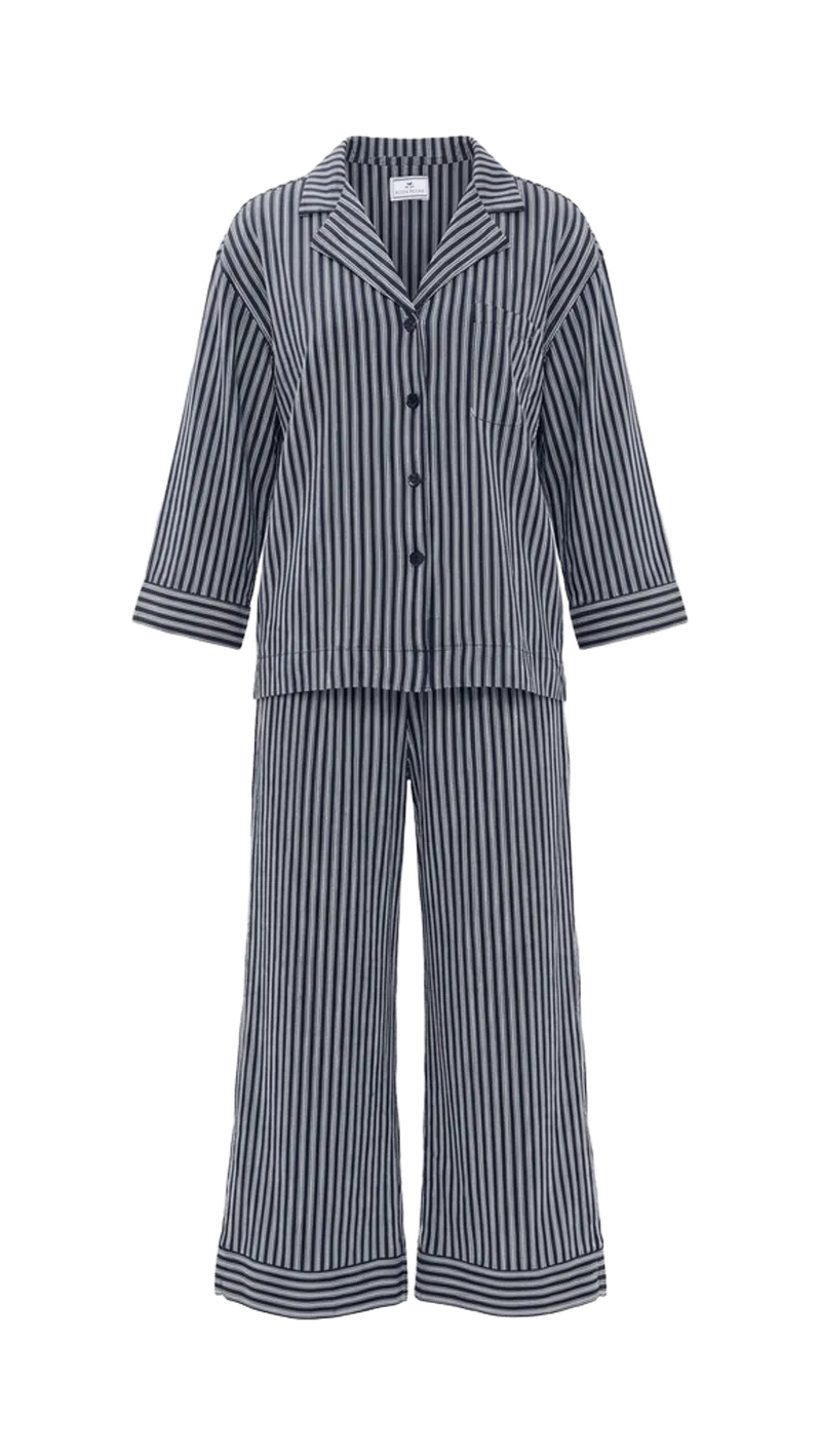 Olivia Wide Leg Pajama Set In Admiral Ticking