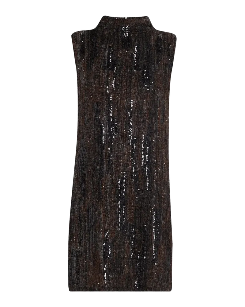 Sequined Boucle Knit Sleeveless Mini Dress