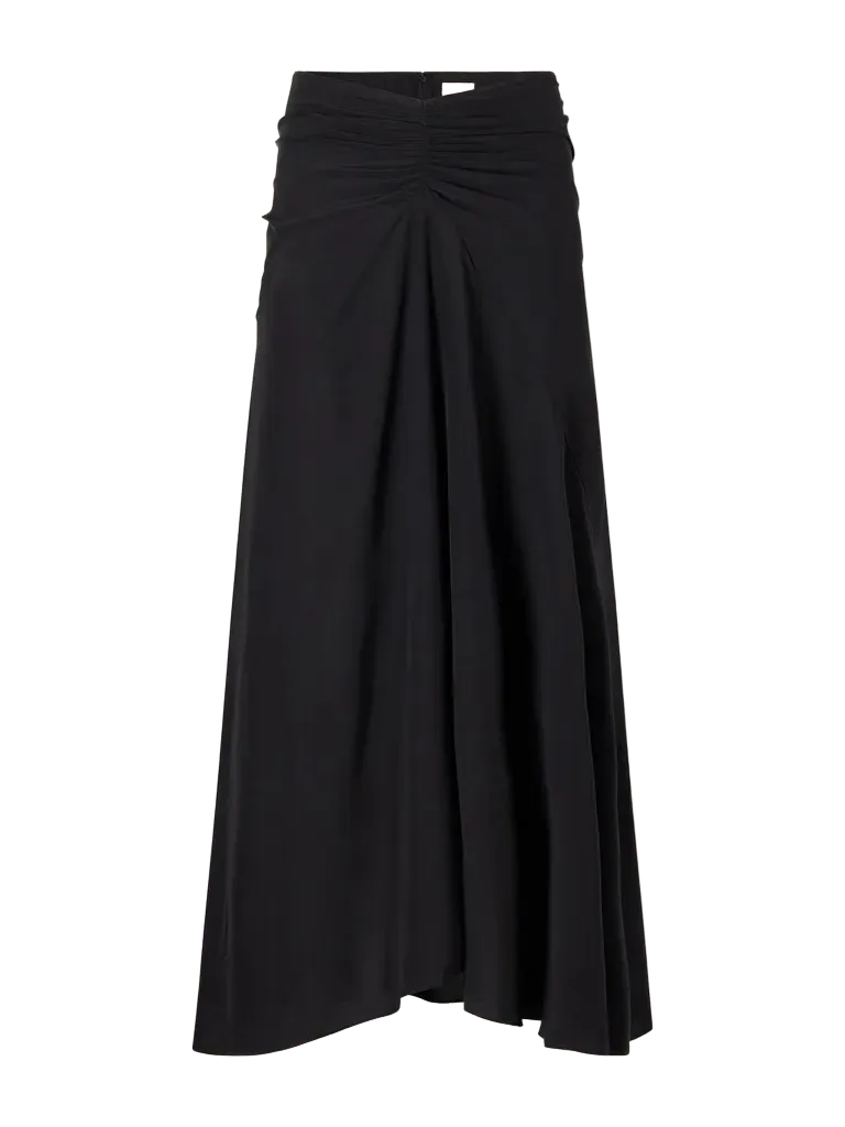 Laren gathered silk-crepe midi skirt