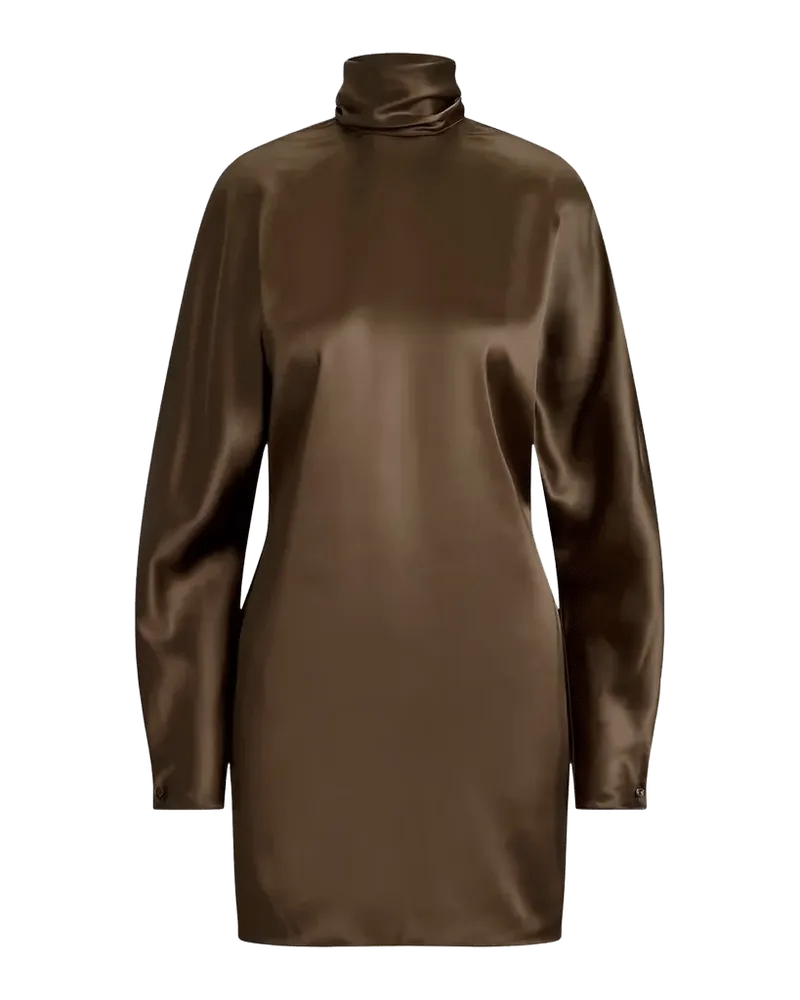Turtleneck Long-Sleeve Luxury Satin Mini Dress