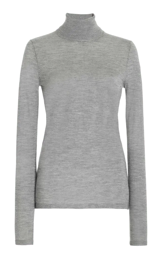 Costa Knit Turtleneck in Heather Grey Cashmere Silk