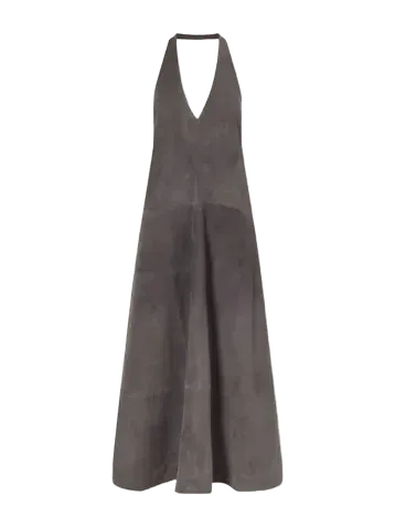 Paneled suede halter midi dress