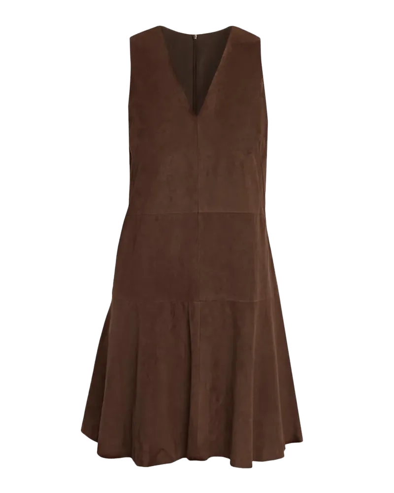 Brunello Cucinelli Suede V-Neck Flared Mini Dress