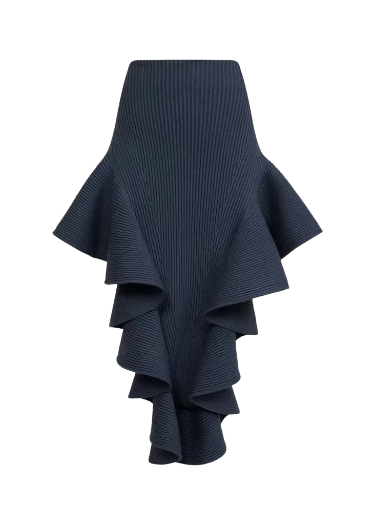 Ruffle Pointed Sculpted Midi Skirt