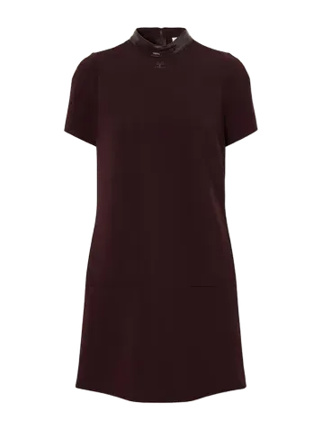Vinyl-trimmed logo-embroidered crepe mini dress