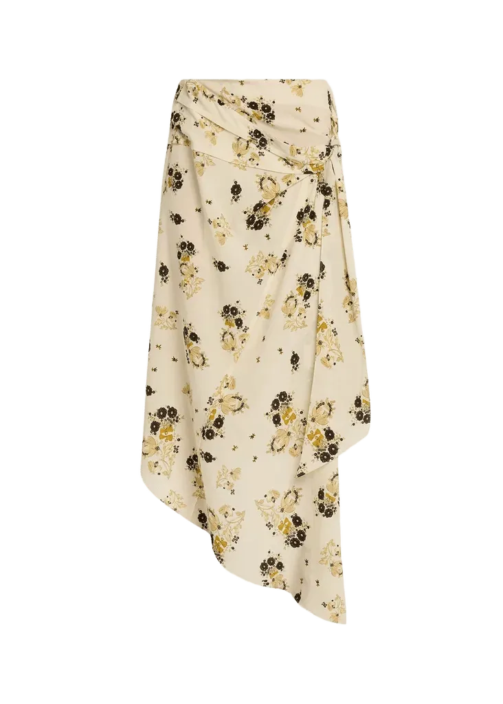 Faniry Floral Asymmetric Silk Skirt
