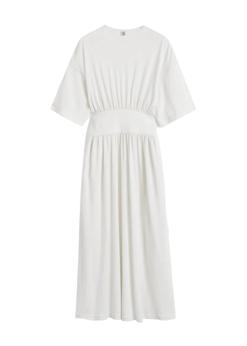 Cotton silk tee dress off-white