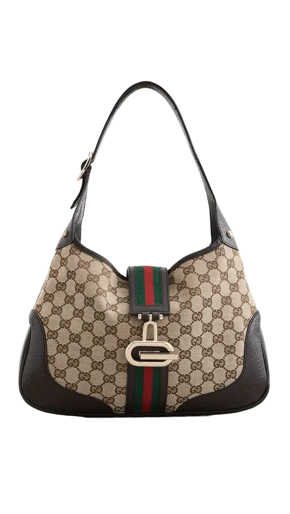 Gucci Brown Canvas Web Junco Hobo Bag