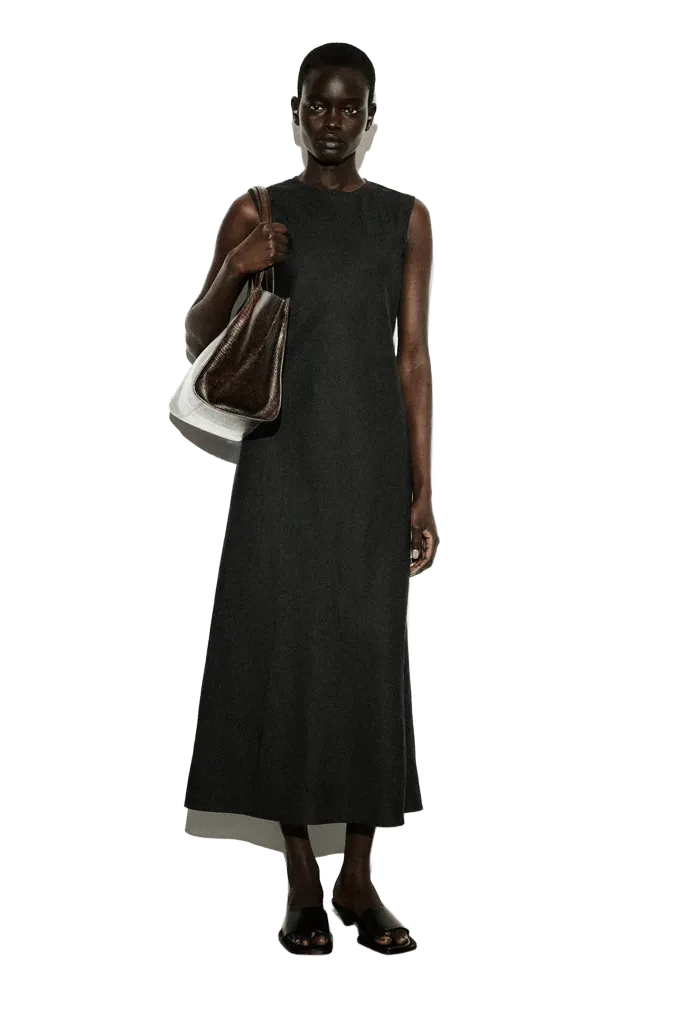 BIAS CUT LINEN BLEND MIDI DRESS