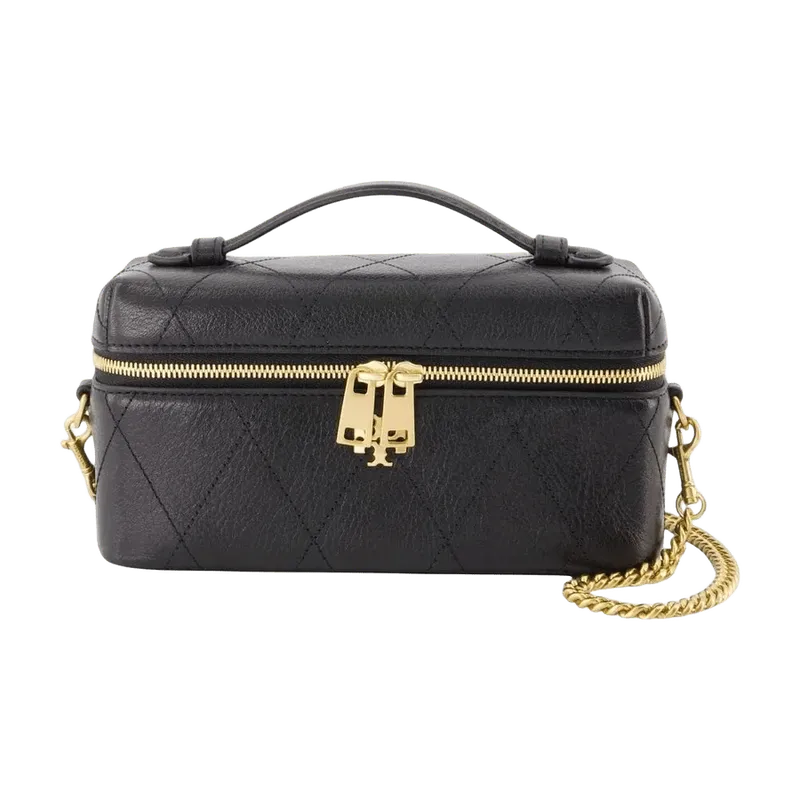 Tory Burch Quilted Calfskin Vanity Case — Black