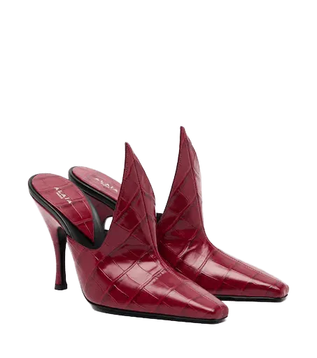 Croc-effect leather mules