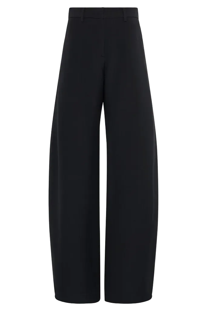 Merat Barrel-leg Pant in Black Silk Wool Cady