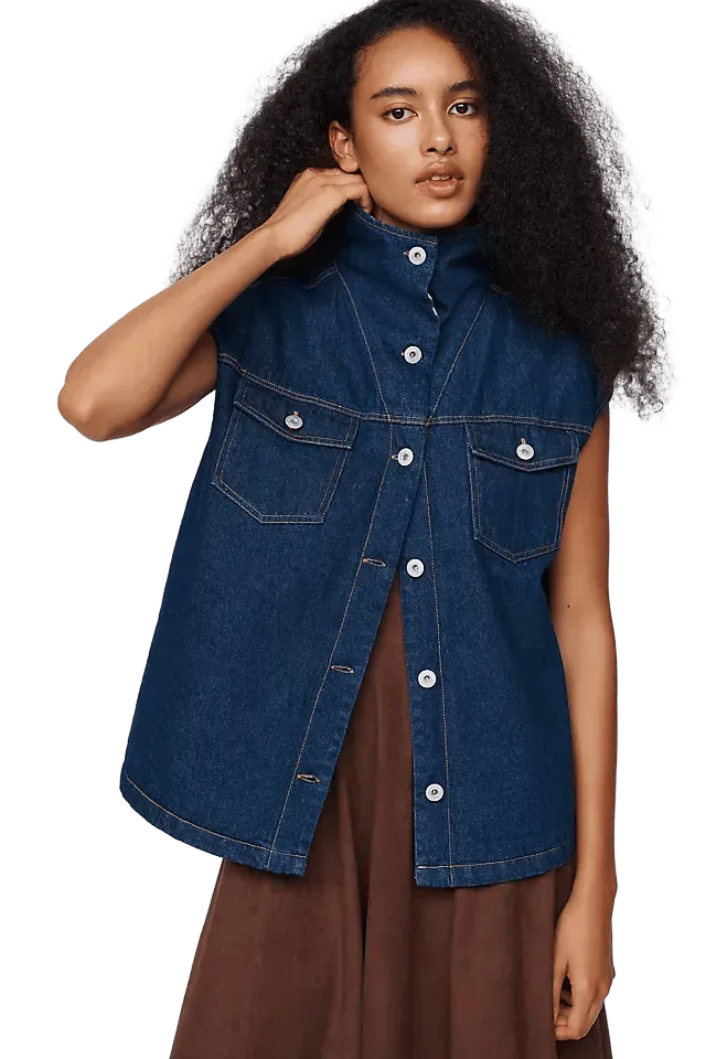 Ichi Ihhiramo Denim Funnel Neck Vest