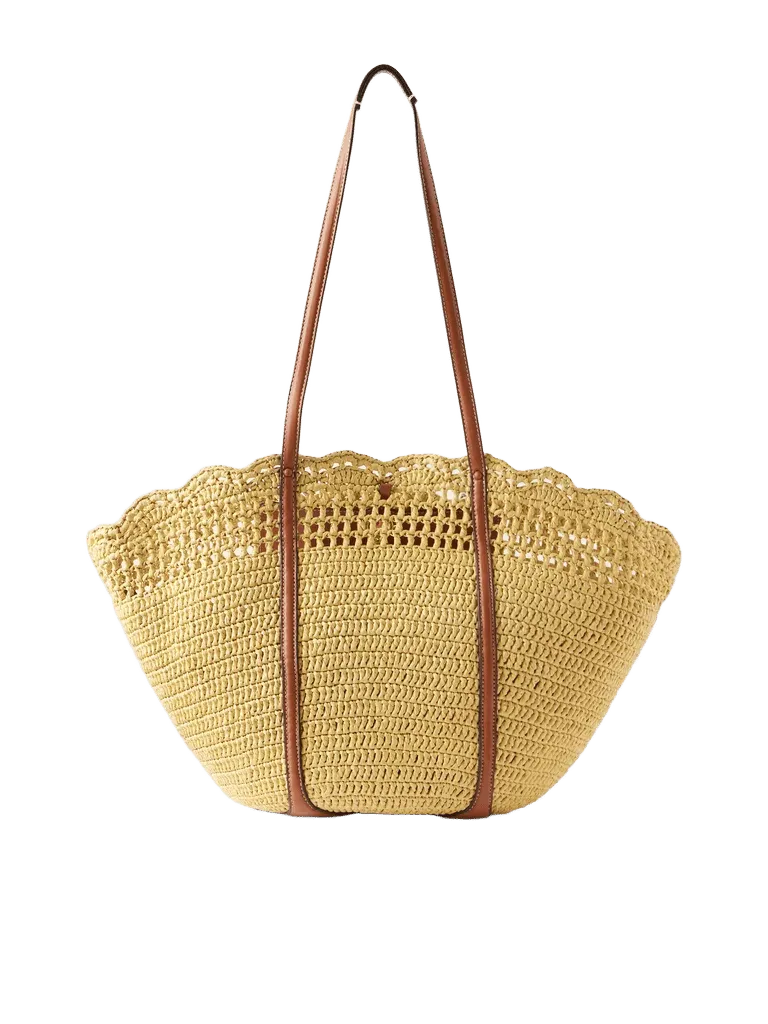 Marina leather-trimmed raffia tote