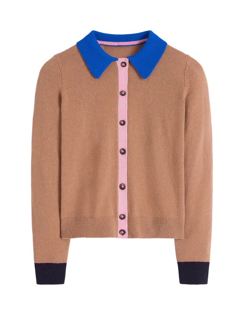 Ariadne Alpaca Blend Cardigan-Camel Melange, Colour Block