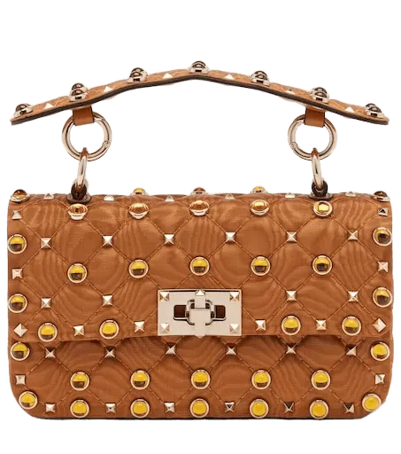 Rockstud Spike Small moiré top-handle bag