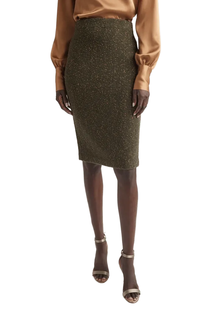 Donegal Cotton & Wool Blend Knit Pencil Skirt