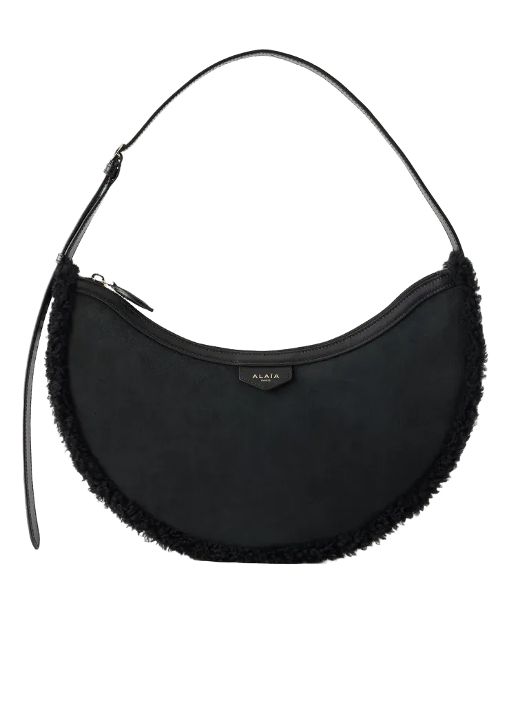 Demi Lune shearling-trimmed suede shoulder bag