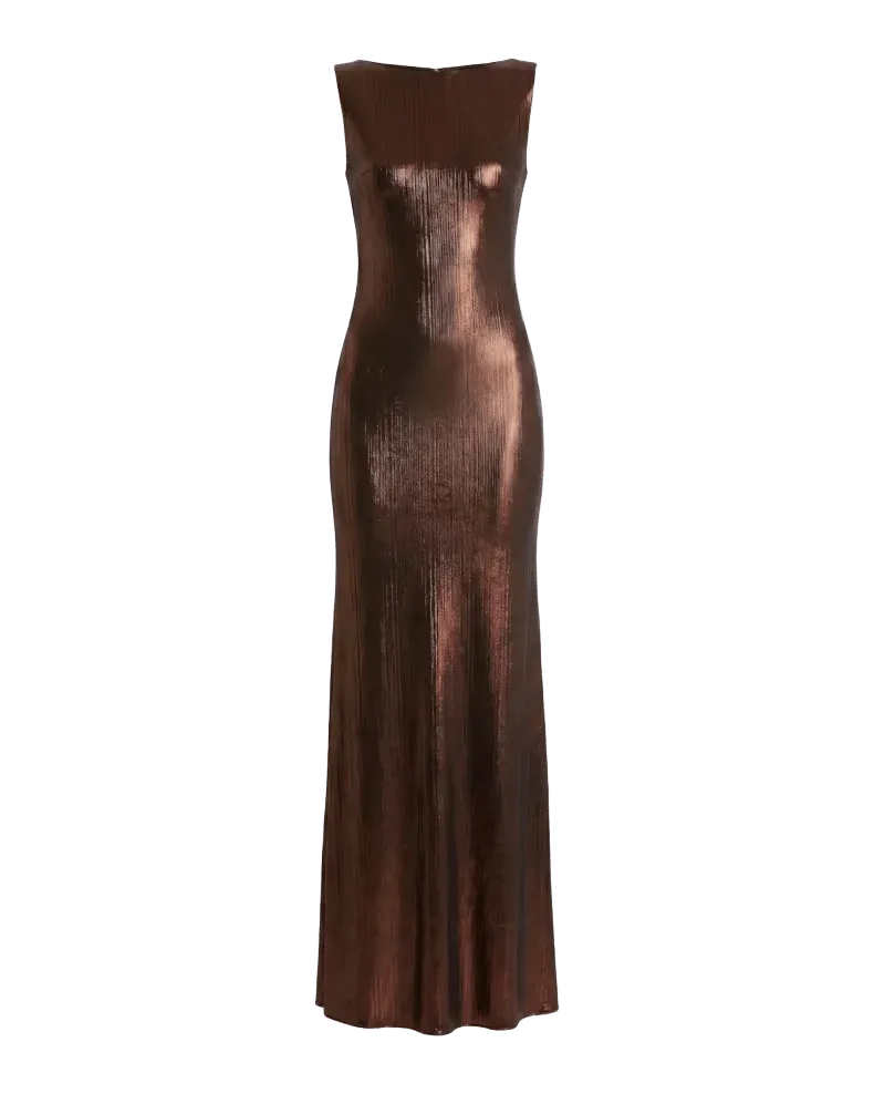 Metallic Cowlneck Mermaid Gown