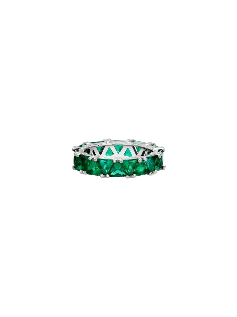 14K THEODORA TRILLION-CUT ETERNITY BAND IN DEEP LAB EMERALD, 14K WHITE GOLD