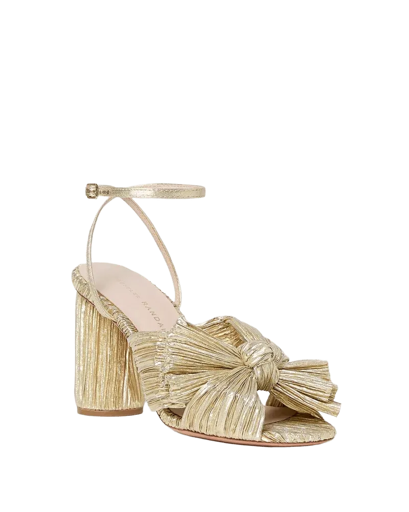 Camellia Gold Pleated Bow Heel