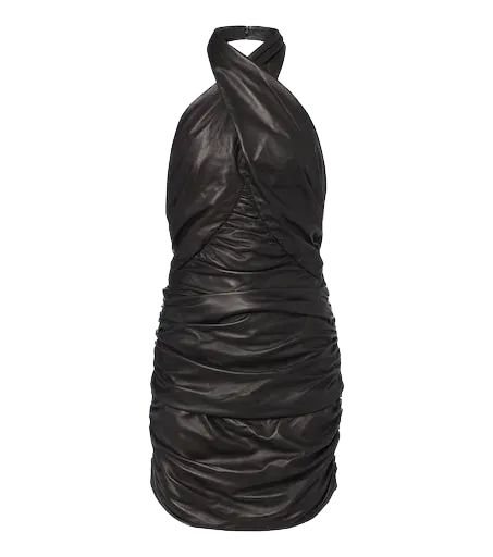 Ruched leather minidress