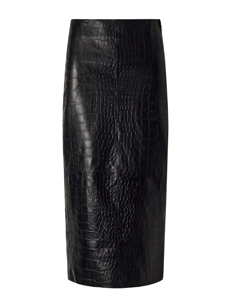 Meeka paneled croc-effect leather midi skirt