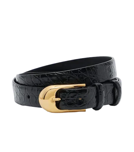Dome croc-effect patent leather belt