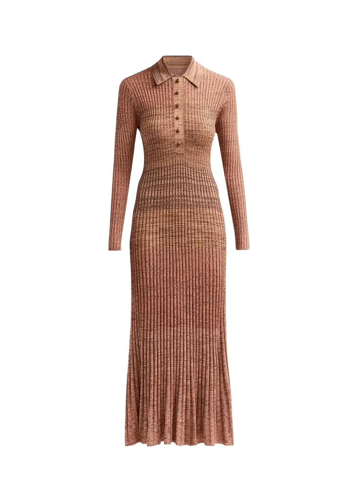 Mouline Rib-Knit Polo Midi Dress