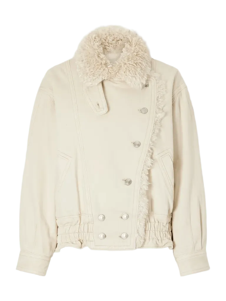 Valineo padded plush-trimmed denim coat