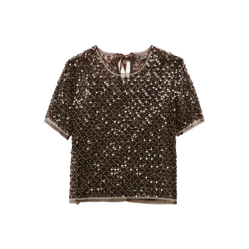 Embellished tulle short-sleeve top