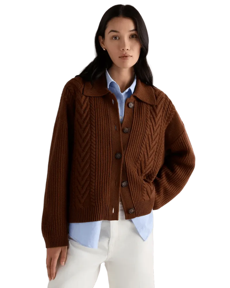 Australian Merino Wool Collared Cable Cardigan