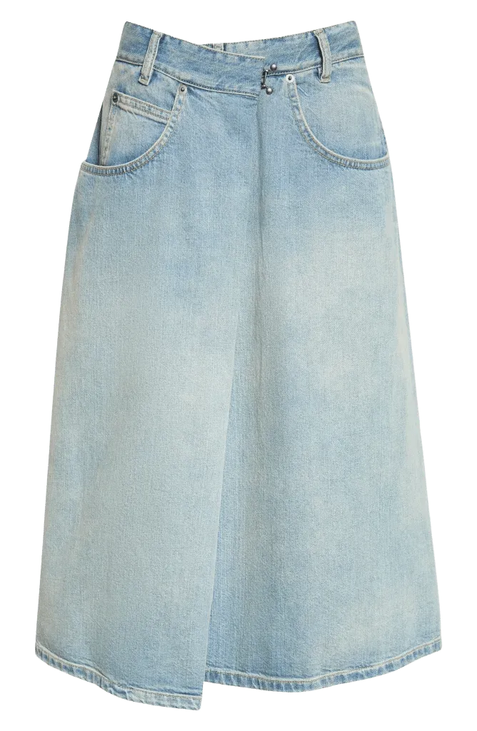 Wrap Denim Midi Skirt