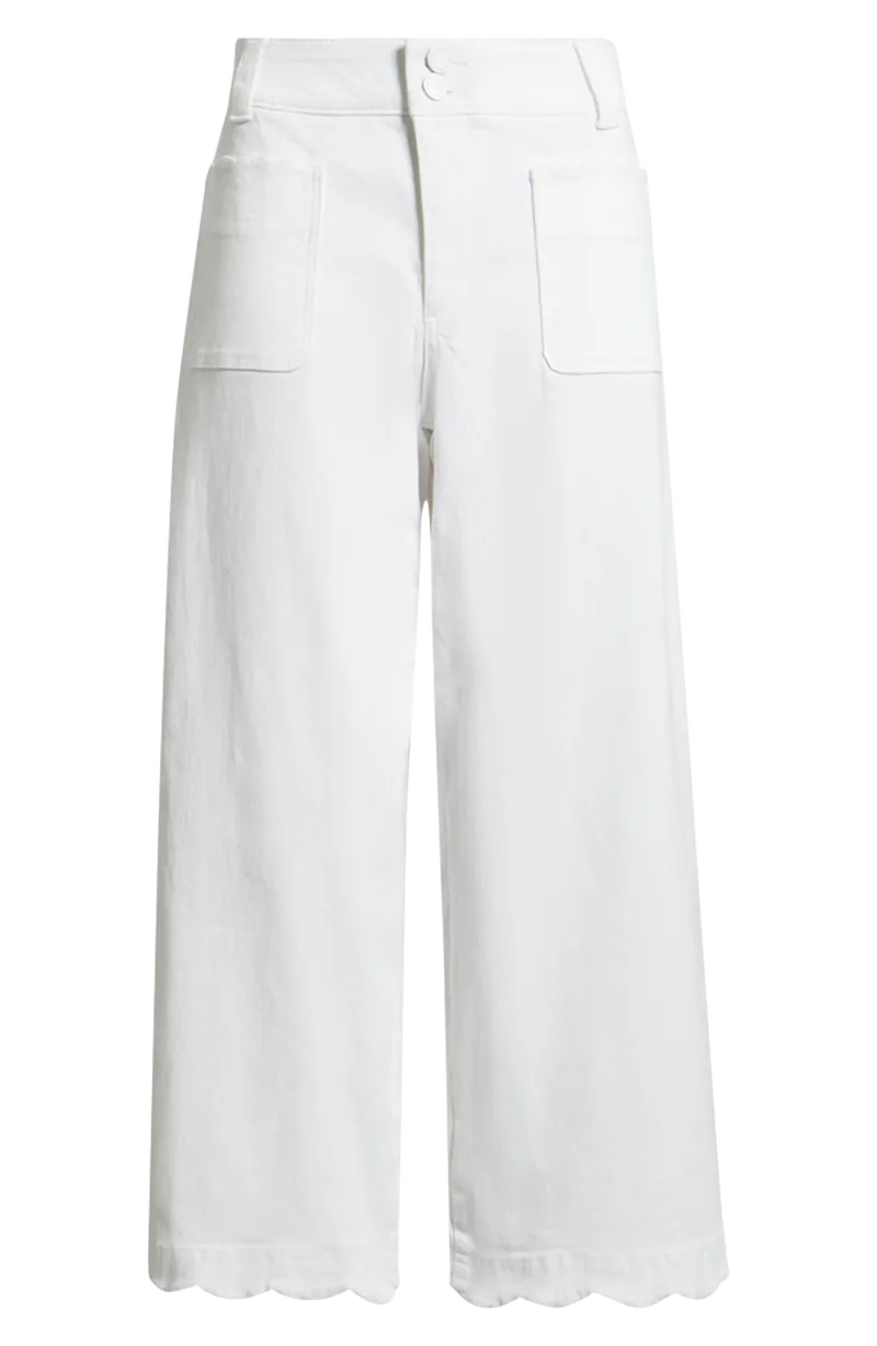 Scallop Patch Pocket High Waist Crop Wide Leg Twill Pants
