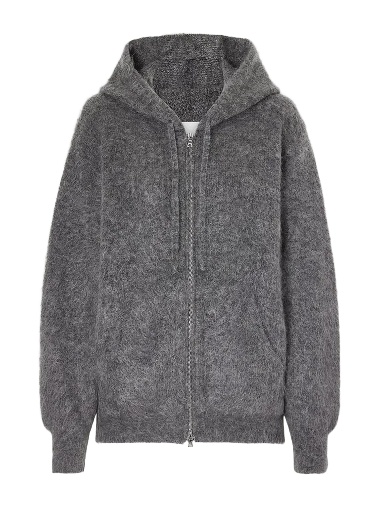 Brushed mohair-blend zip-up hoodie